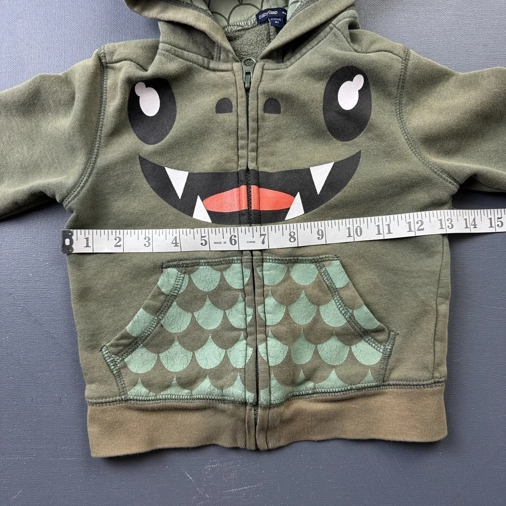 Baby Gap Hoodie Toddler Boy 2T Green Dinosaur 3D Spikes Fleece Zip Up Sweatshirt
